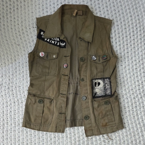 punch Other - Vintage Military Style Rock Band Grunge Olive Green Vest by Punch